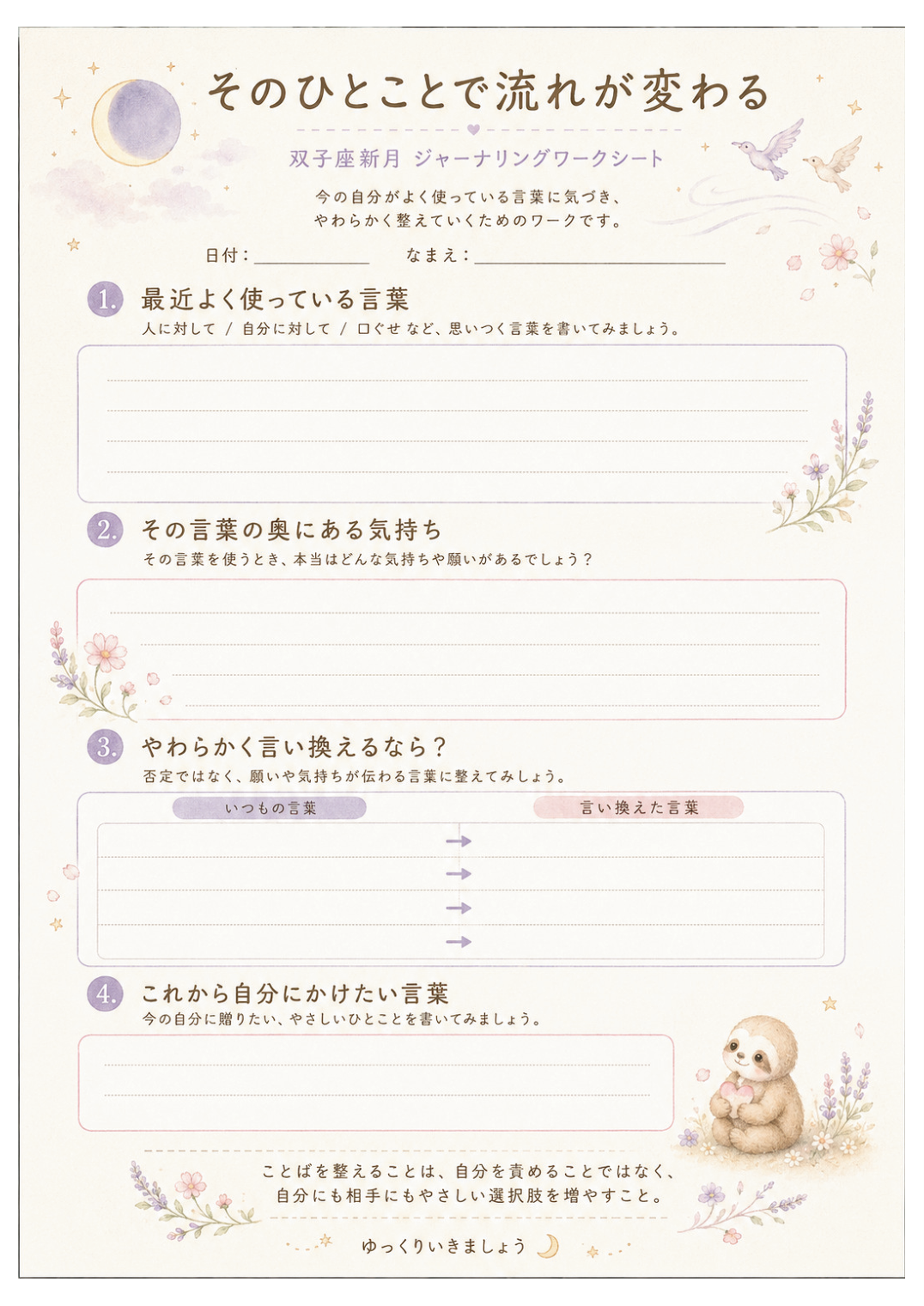 口ぐせ解剖ジャーナリングワークシート プレビュー